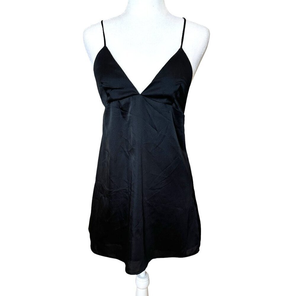 SOLARIS STYLE Classic Strappy Satiny Little Black Dress Size Small